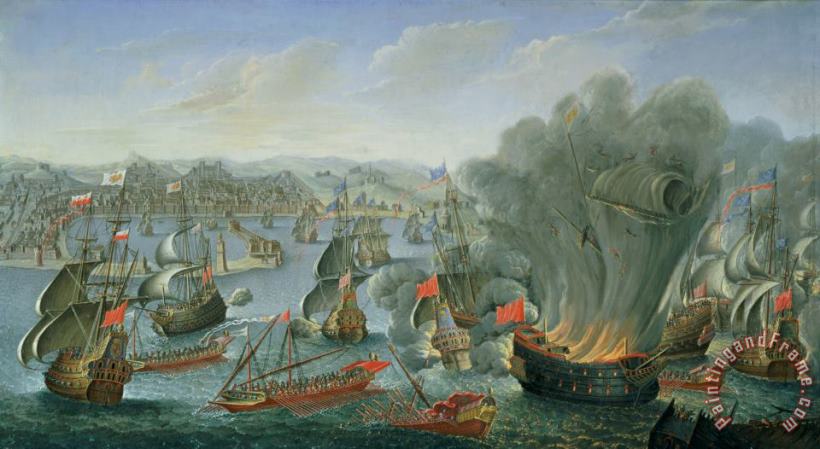 Pierre Puget Naval Battle with the Spanish Fleet Art Painting