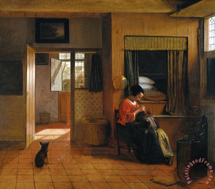 Pieter de Hooch Binnenkamer Met Een Moeder Die Het Haar Van Haar Kind Reinigt, Bekend Als 'moedertaak' Art Print