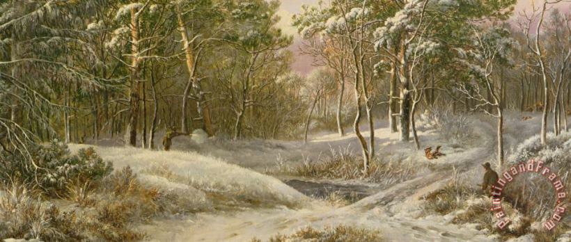Pieter Gerardus van Sportsmen In A Winter Forest Art Print