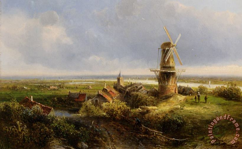 A Windmill in an Extensive Landscape painting - Pieter Lodewijk Francisco Kluyver A Windmill in an Extensive Landscape Art Print