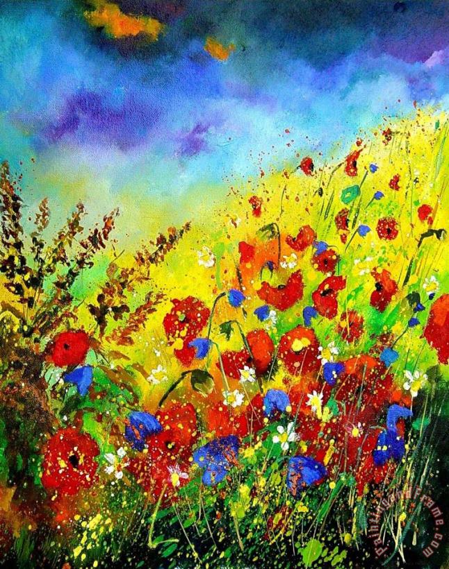 Pol Ledent Poppies and blue bells Art Painting