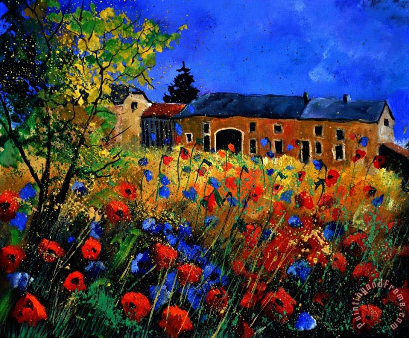 Red poppies in Houroy painting - Pol Ledent Red poppies in Houroy Art Print