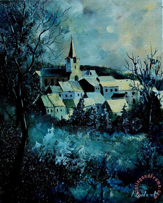 Pol Ledent Village in winter Art Print