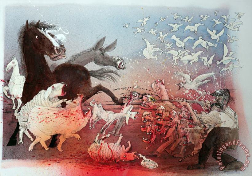 Ralph Steadman Animal Farm The Rebellion Art Print