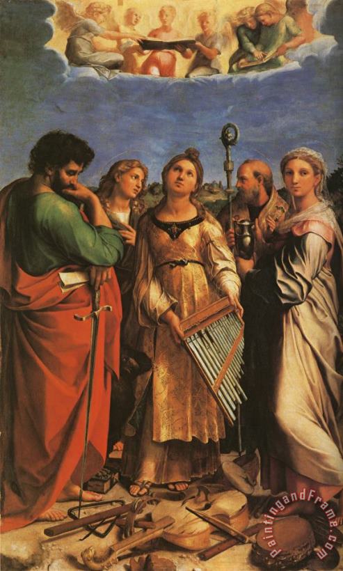 Raphael St Cecilia with Sts Paul, John Evangelists, Augustine And Mary Magdalene Art Painting