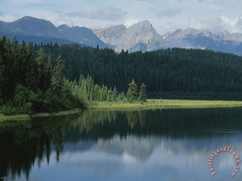 A Beautiful Mountain Scene Reflected in a Peaceful Mountain Lake painting - Raymond Gehman A Beautiful Mountain Scene Reflected in a Peaceful Mountain Lake Art Print