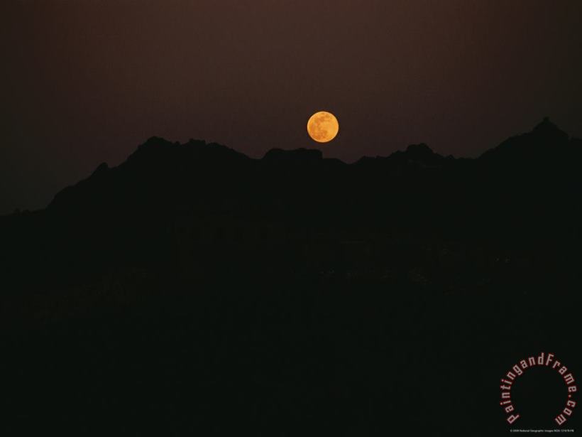 A Full Moon Rises Above Gold Mountain Near The Great Wall painting - Raymond Gehman A Full Moon Rises Above Gold Mountain Near The Great Wall Art Print