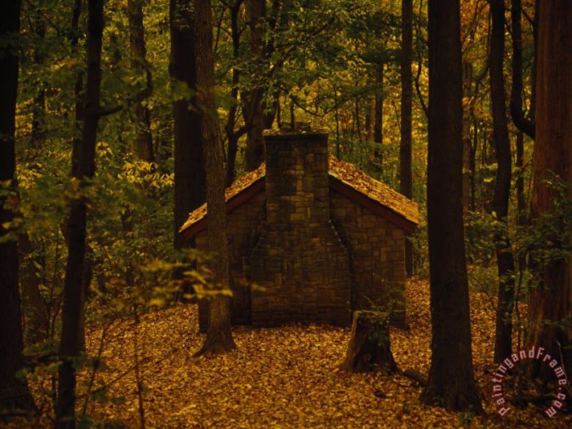 Raymond Gehman A Little Stone Shelter in a Woodland Setting Art Painting