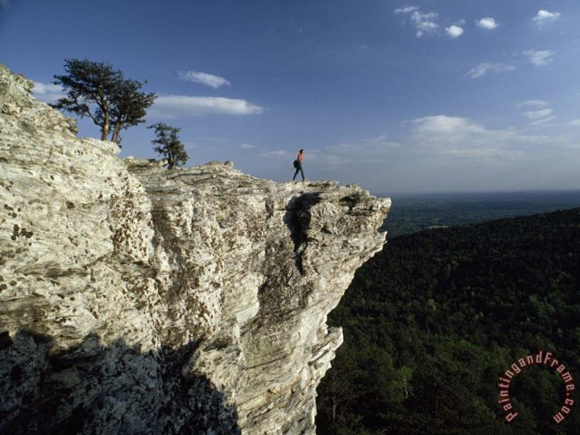 Raymond Gehman A Solitary Hiker Looks Over The Blue Ridge Mountains From Hanging Rock North Carolina Art Print
