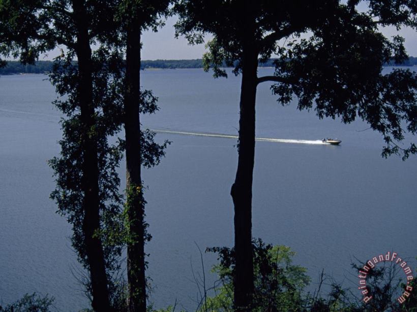 Boat Zipping Through The Calm Waters of Kentucky Lake painting - Raymond Gehman Boat Zipping Through The Calm Waters of Kentucky Lake Art Print
