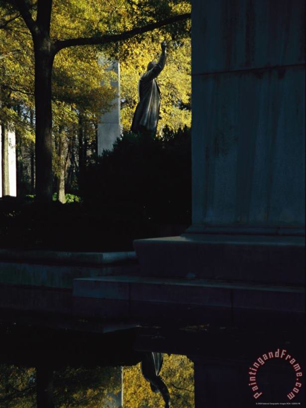 Raymond Gehman Bronze Statue of Theodore Roosevelt with Granite Slab And Oaks Art Painting