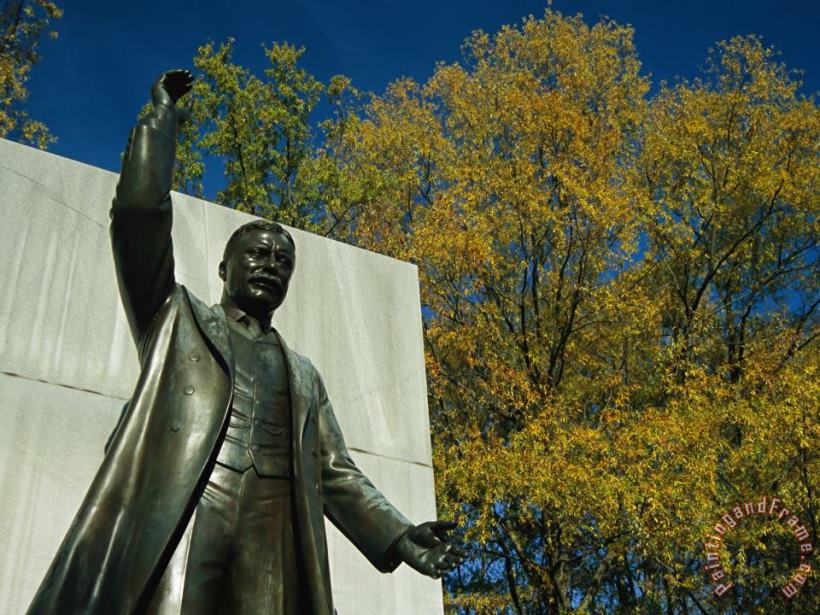 Raymond Gehman Bronze Statue of Theodore Roosevelt with Yellow Oak Leaves Art Print