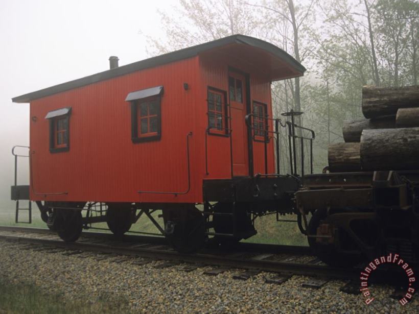 Caboose of a Train on The Cass Scenic Railroad in Morning Fog painting - Raymond Gehman Caboose of a Train on The Cass Scenic Railroad in Morning Fog Art Print