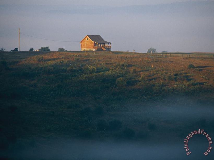 Raymond Gehman Farmhouse And Morning Fog Art Painting