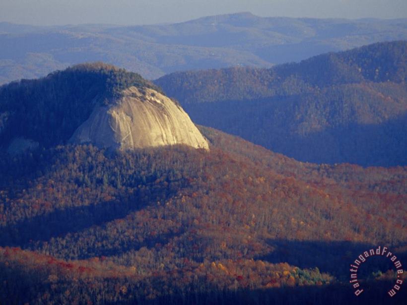 Raymond Gehman Looking Glass Rock Surrounded by Forested Hills in Autumn Hues Art Painting