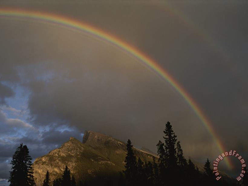 Raymond Gehman Rainbow Over Mt Rundle After an Early Evening Thunderstorm Art Painting