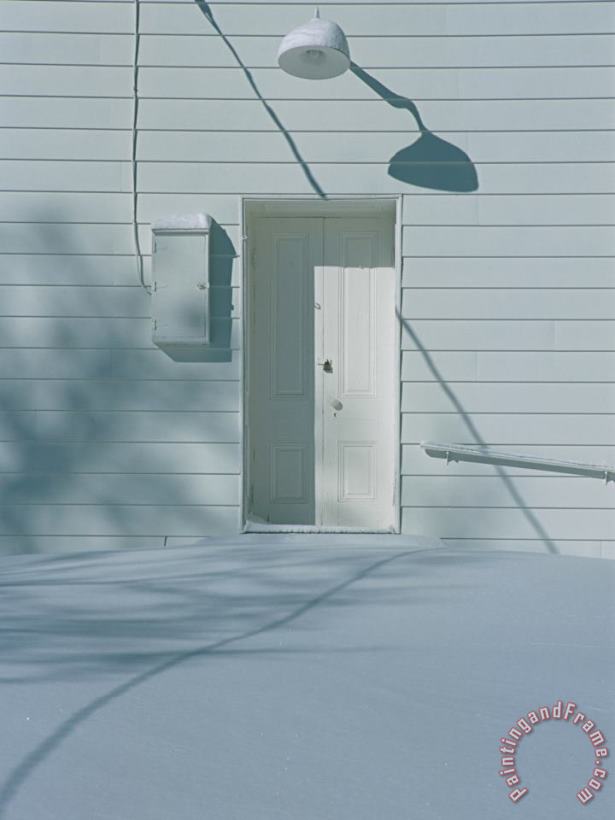 Raymond Gehman Snow Blends in with The Doorway of a White Building Art Print