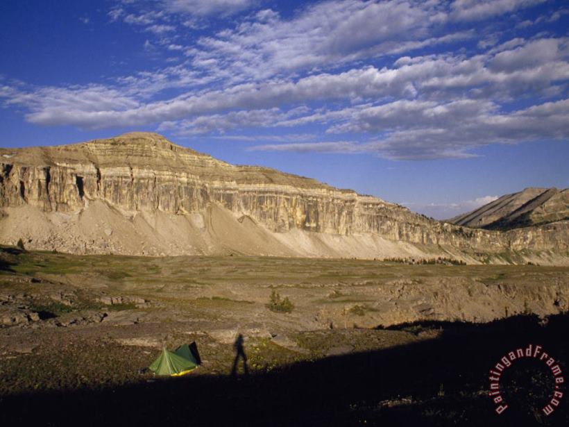Raymond Gehman Sunrise on The Teton Crest Trail Illuminates Mount Meek And a Lone Backpacker And Tent Art Print