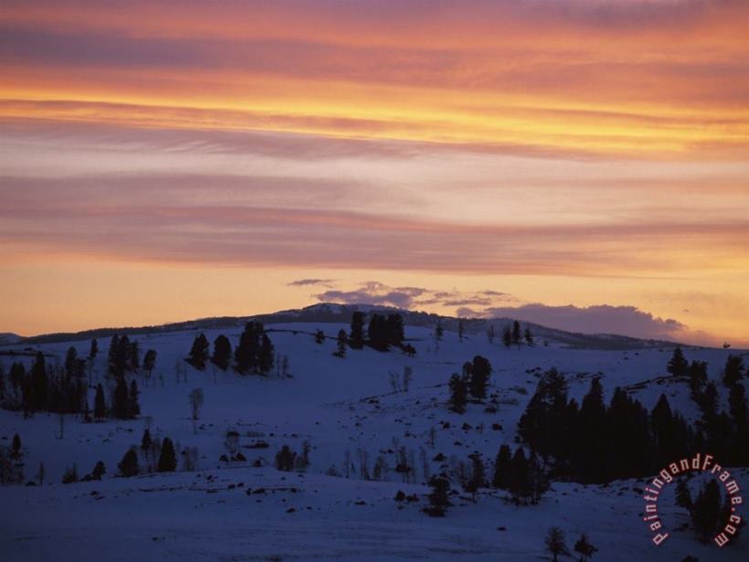 Raymond Gehman Sunset Sky Over Snowy Hills Cast in Shadow Art Painting