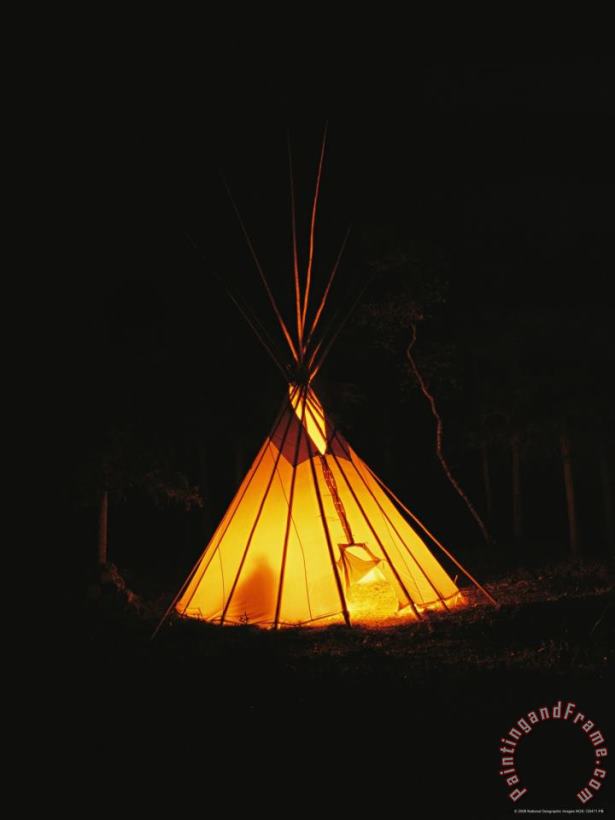 Raymond Gehman The Glow From a Campfire Makes a Shadow on a Tepee Art Painting