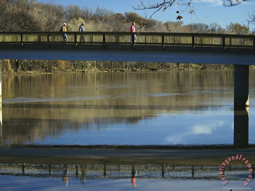 Raymond Gehman Three Men Cross a Footbridge Between Rosslyn And The Potomac River Art Painting