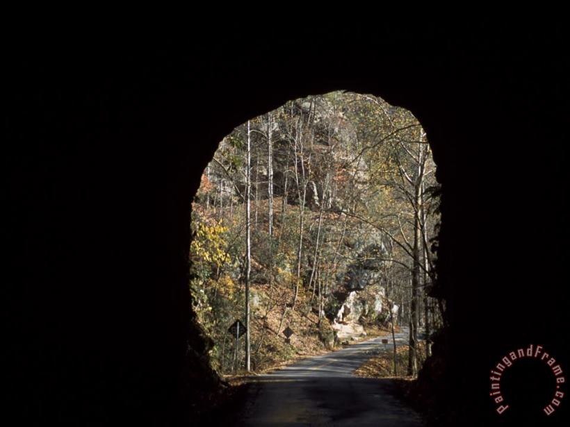 Raymond Gehman Trees And Rock Cliffs Seen While Passing Through Nada Tunnel Art Print