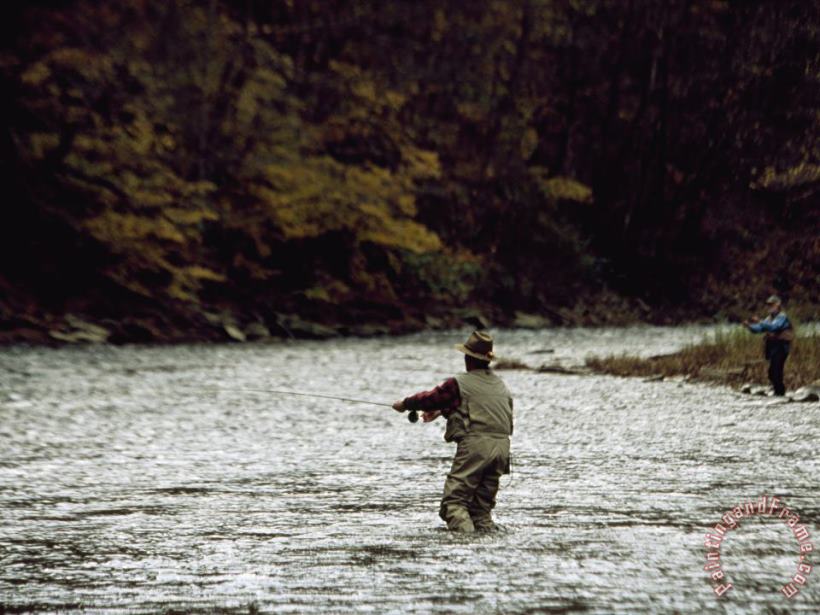 Raymond Gehman Two Men Fly Fishing in a Swift Moving River Art Print