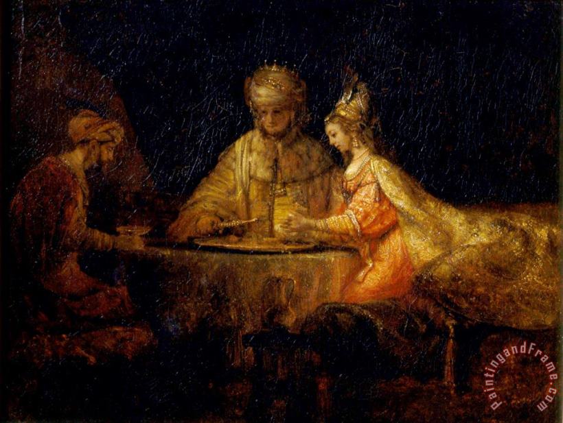 Rembrandt Harmensz van Rijn Ahasuerus, Haman And Esther Art Painting