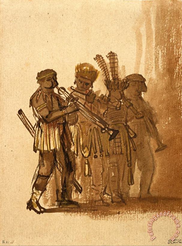 Rembrandt Harmensz van Rijn Four Musicians with Wind Instruments Art Painting