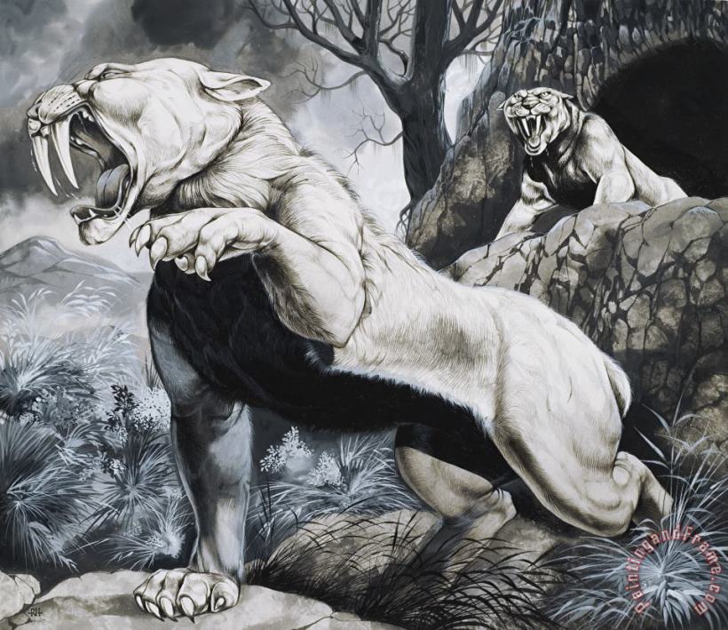 Sabre-toothed Tigers painting - Richard Hook Sabre-toothed Tigers Art Print