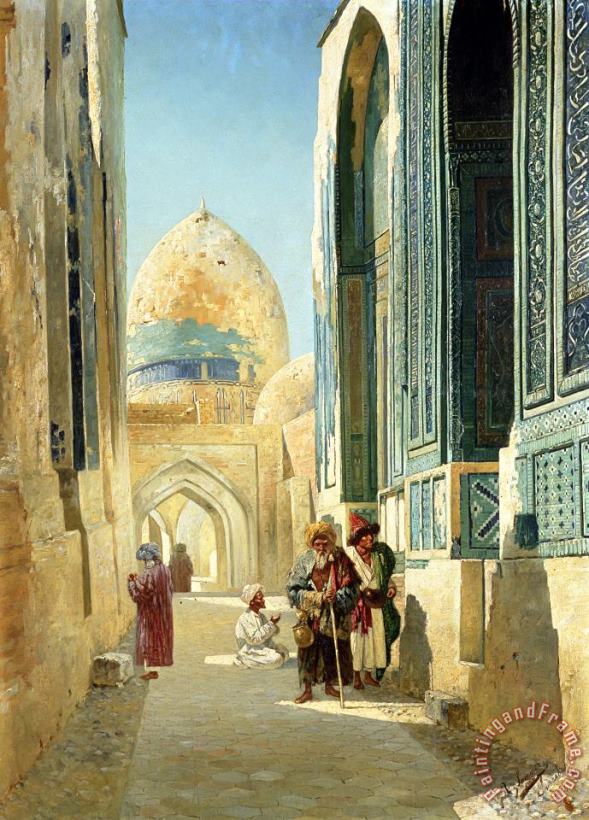 Richard Karlovich Zommer Figures in a Street Before a Mosque Art Painting