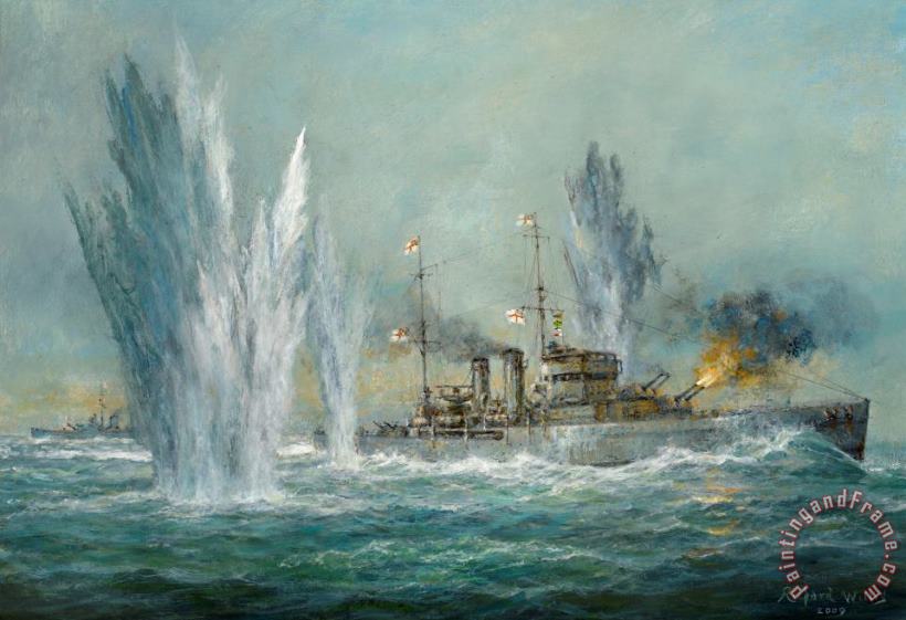 Richard Willis HMS Exeter engaging in the Graf Spree at the Battle of the River Plate Art Painting