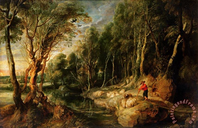 Rubens A Shepherd with his Flock in a Woody landscape Art Print