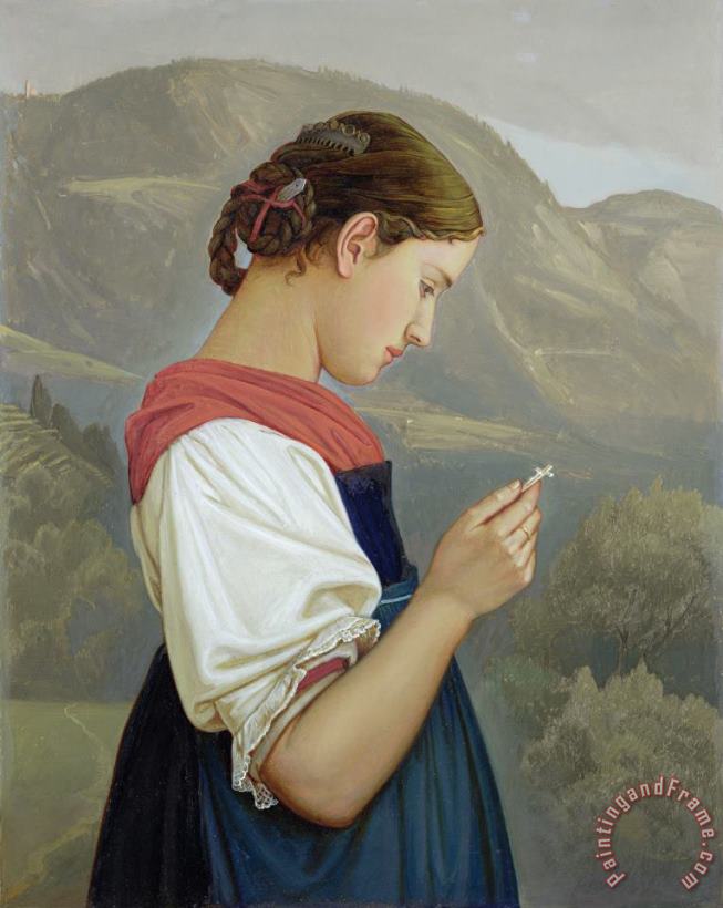 Tyrolean Girl Contemplating a Crucifix painting - Rudolph Friedrich Wasmann Tyrolean Girl Contemplating a Crucifix Art Print