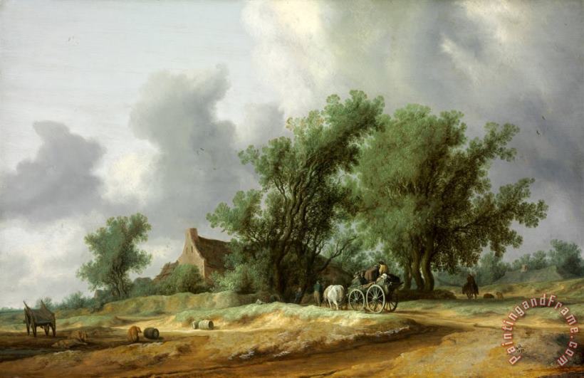 Salomon van Ruysdael Road in The Dunes with a Passanger Coach Art Painting