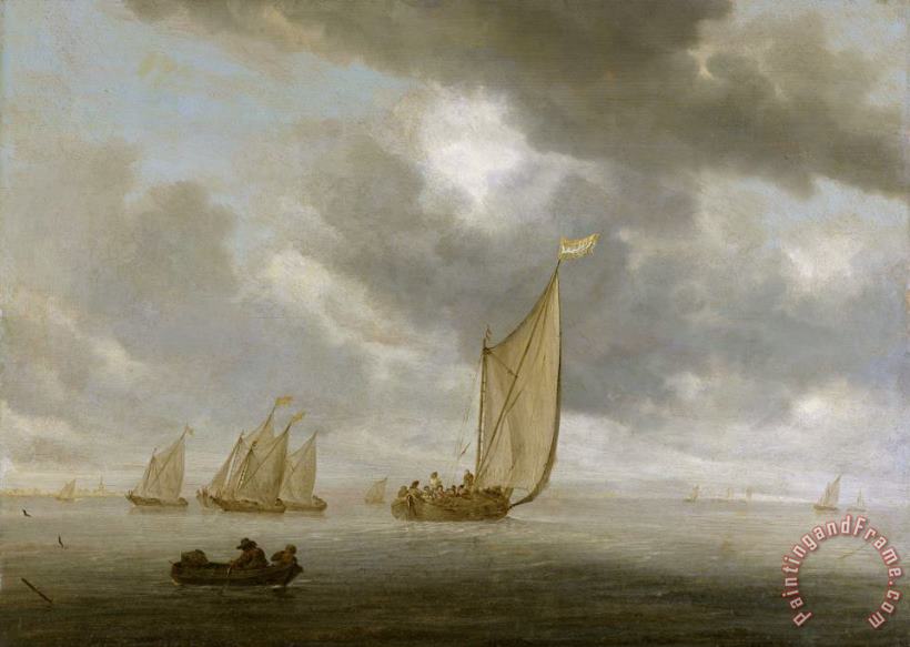 Salomon van Ruysdael Sailing Vessels on a Inland Body of Water Art Print