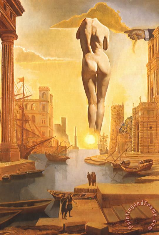 Salvador Dali Dali S Hand Drawing Back The Golden Fleece in The Form of a Cloud to Show Gala Completely Nude Art Print