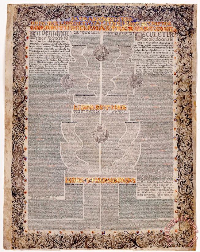The Five Scrolls in Multilingual Micrography Ruth, Song of Songs, Ecclesiastes, Esther, And Lamentat... painting - Scribe And Illuminator- Aaron Wolf Herlingen The Five Scrolls in Multilingual Micrography Ruth, Song of Songs, Ecclesiastes, Esther, And Lamentat... Art Print