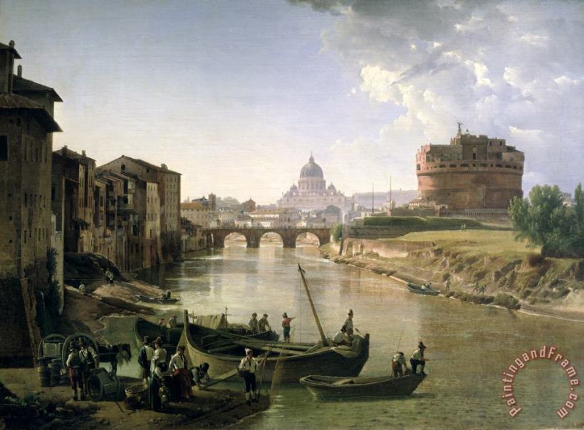 New Rome with the Castel Sant Angelo painting - Silvestr Fedosievich Shchedrin New Rome with the Castel Sant Angelo Art Print