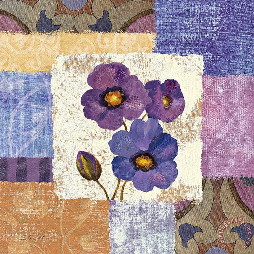 Tiled Poppies II Purple painting - Silvia Vassileva Tiled Poppies II Purple Art Print