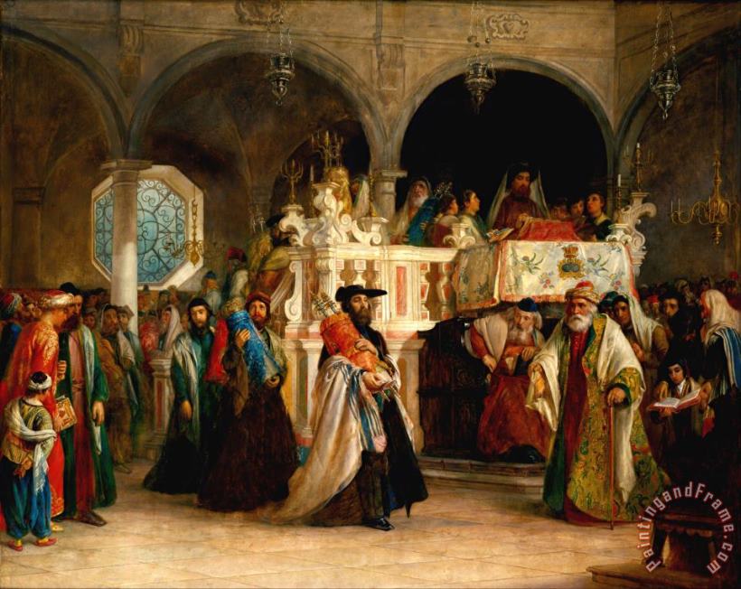 The Feast of The Rejoicing of The Law at The Synagogue in Leghorn, Italy painting - Solomon Alexander Hart The Feast of The Rejoicing of The Law at The Synagogue in Leghorn, Italy Art Print