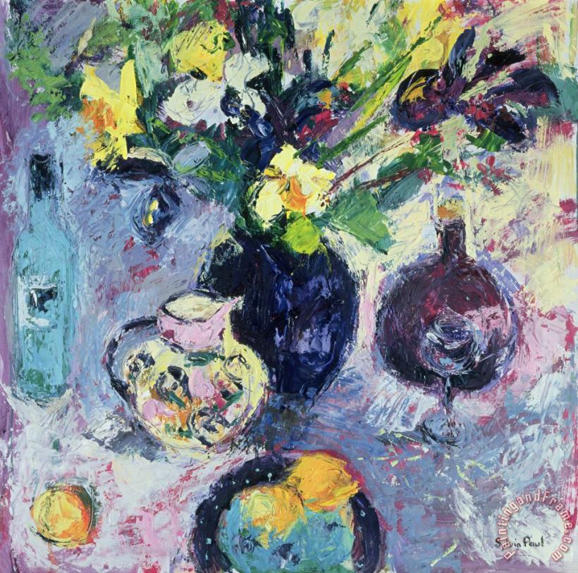 Sylvia Paul Still Life With Turquoise Bottle Art Painting