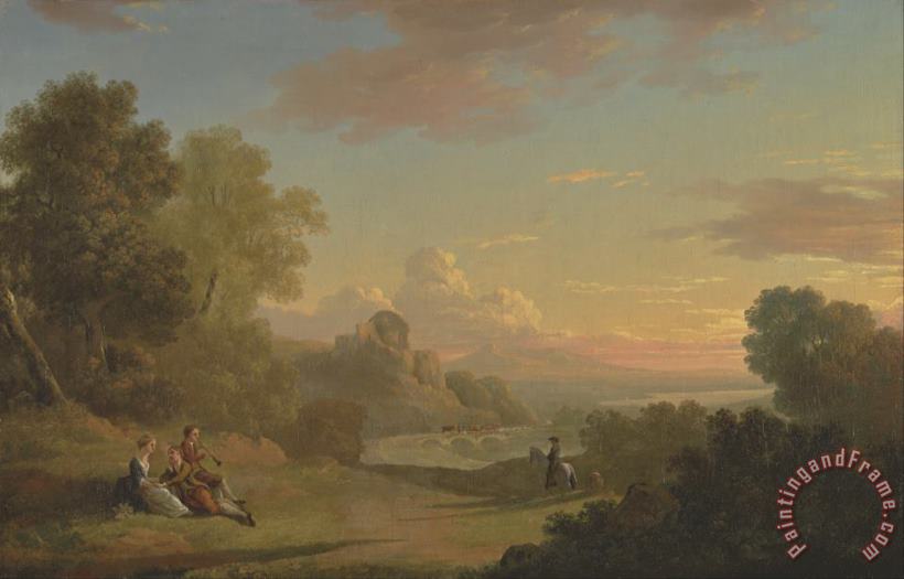 An Imaginary Landscape with a Traveller And Figures Overlooking The Bay of Baiae painting - Thomas Jones An Imaginary Landscape with a Traveller And Figures Overlooking The Bay of Baiae Art Print