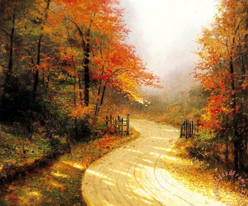 Thomas Kinkade Autumn Lane Art Painting