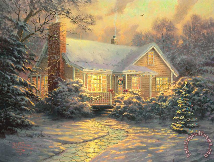 Christmas Cottage painting - Thomas Kinkade Christmas Cottage Art Print