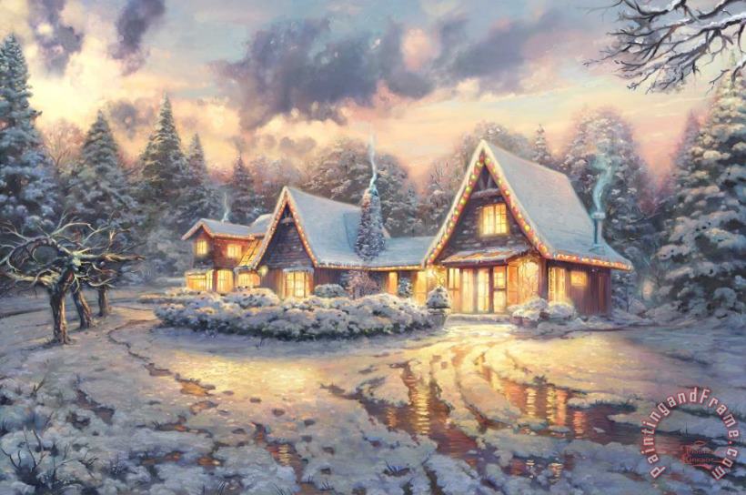 Thomas Kinkade Christmas Lodge - Limited Edition Paper (unframed) Art Painting