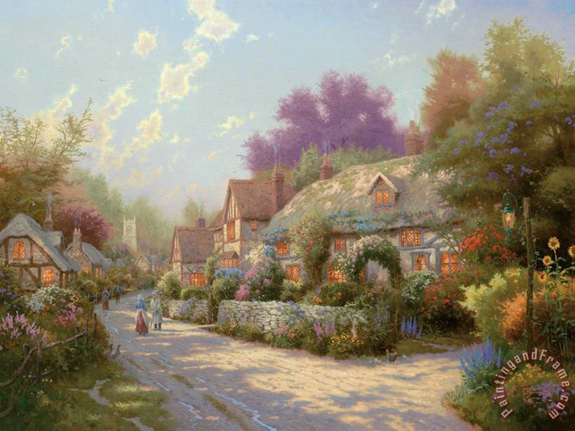Thomas Kinkade Cobblestone Village Art Print