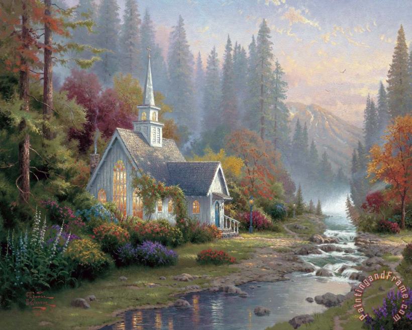 Forest Chapel painting - Thomas Kinkade Forest Chapel Art Print
