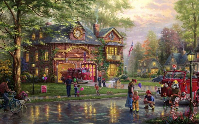 Hometown Firehouse painting - Thomas Kinkade Hometown Firehouse Art Print