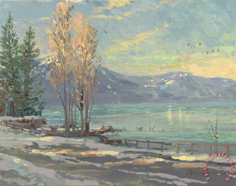 Thomas Kinkade Lake Tahoe Shoreline, Winter Art Print